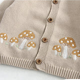 Mushroom Embroidery Baby Jumpsuit Cardigan Set