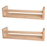 2Pcs Bookshelf Natural Wood Floating Wall Bookshelf