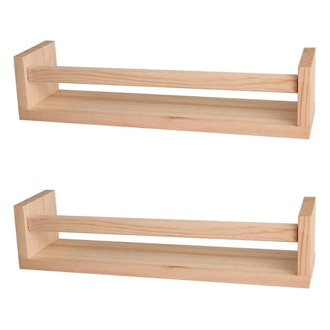 2Pcs Bookshelf Natural Wood Floating Wall Bookshelf