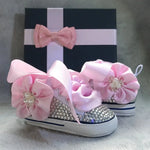 Bling Baby Sneakers – Pink Satin & Rhinestone Crib Shoe