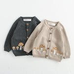 Mushroom Embroidery Baby Jumpsuit Cardigan Set