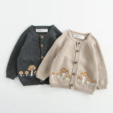 Mushroom Embroidery Baby Jumpsuit Cardigan Set