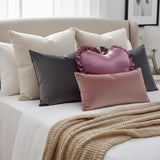 Heart-Shaped Satin Pillow with Ruffles – Romantic Decorative Cushion (40×35Cm)