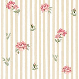 Pink Roses on Stripes Wallpaper 