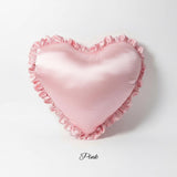 Heart-Shaped Satin Pillow with Ruffles – Romantic Decorative Cushion (40×35Cm)