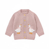 Baby Goose Knit Cardigan – Embroidered Duck Sweater | Soft Cotton Knit | Pink & Blue Variants | Cozy Baby Gift