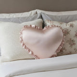 Heart-Shaped Satin Pillow with Ruffles – Romantic Decorative Cushion (40×35Cm)