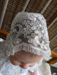 Customized Christening Dress Baby Girls Lace Baptism Dress Bonnet 2 Piece Set Beaded Applique Newborn Communion Flower Girl Gown