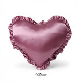 Heart-Shaped Satin Pillow with Ruffles – Romantic Decorative Cushion (40×35Cm)