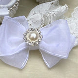 Handmade White Pearls Bling Rhinestone Baby Crib Shoes Christening Outfit Wedding Sparkle Organza Baptism 0-3M Shoes