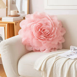Large 3D Organza Rose Pillow with Core: Glam Floral Cushion, 53Cm