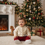 Baby Knit Cardigan – Neutral Safari Animal Sweater | Elephant & Giraffe Embroidery | Soft Cotton Knit | Baby Shower Gift