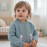 Baby Goose Knit Cardigan – Embroidered Duck Sweater | Soft Cotton Knit | Pink & Blue Variants | Cozy Baby Gift