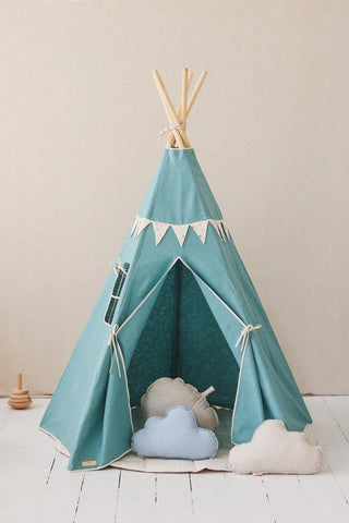 Blue Linen Teepee Tent with Garland