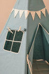 Blue Linen Teepee Tent with Garland