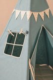 Blue Linen Teepee Tent with Garland