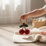 Crochet Fruit Baby Rattle – Wooden Teether Ring | Handmade Amigurumi, Montessori Sensory Toy, Baby Shower Gift