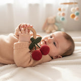Crochet Fruit Baby Rattle – Wooden Teether Ring | Handmade Amigurumi, Montessori Sensory Toy, Baby Shower Gift