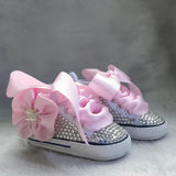 Pink Satin Rhinestone Baby Sneakers