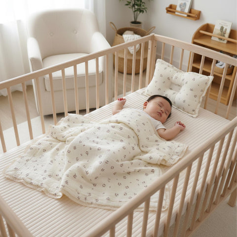 Vintage Floral Muslin Crib Bedding Set with Pillow 