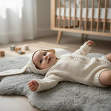 Baby Bunny Knit Romper – Long Sleeve Baby Bodysuit with Hood and Ears | Soft Cotton Knit | Newborn Outfit & Baby Shower Gift