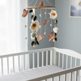 Magnolia & Butterfly Baby Mobile – Handmade Felt Nursery Decor | Boho Crib Mobile | Neutral Baby Girl Room Decoration