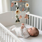 Magnolia & Butterfly Baby Mobile – Handmade Felt Nursery Decor | Boho Crib Mobile | Neutral Baby Girl Room Decoration