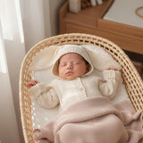Baby Bunny Knit Romper – Long Sleeve Baby Bodysuit with Hood and Ears | Soft Cotton Knit | Newborn Outfit & Baby Shower Gift