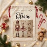 Personalized Vintage Nutcracker & Ballerina Christmas Sack