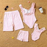 Matching Family Pink Stripe Swimsuits