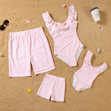Matching Family Pink Stripe Swimsuits