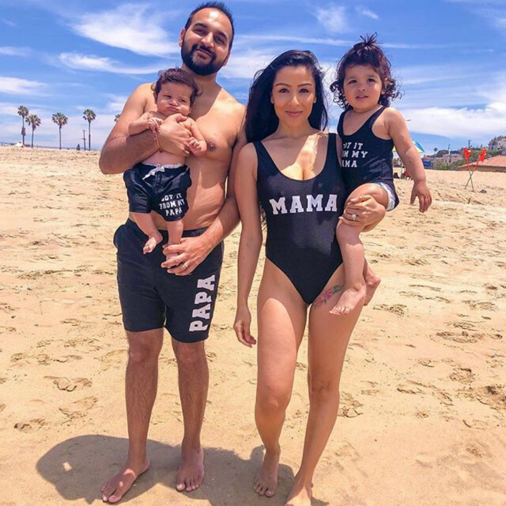 Mom dad and baby swimwear sales
