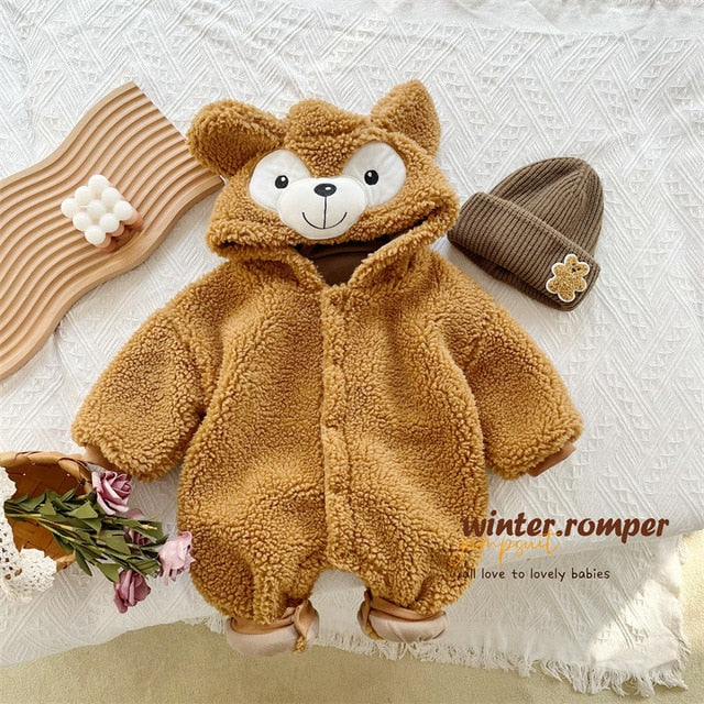 Plush Bear Baby Hooded Romper – Cozy Nursery - Main Image