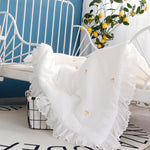 Winter Thick Embroidery White Muslin Cotton Blanket with Lace Baby Swaddle Quilt Comforter Princess Baby Bed Receiving Blanket