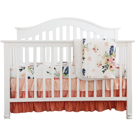 Rüschen-Bettwäsche-Set für Babys im Boho-Stil mit floralen Federn