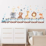 Watercolor Cartoon Cute Africa Animals Wall Stickers Elephant Giraffe Bear Fox Kids Room Wall Decals Decorative Sticker for Wall