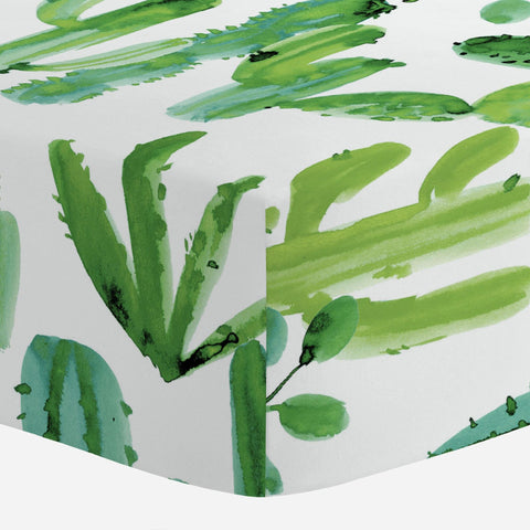 Green Painted Cactus Crib Sheet - Organic Cotton Fitted Crib Sheet - Cozy Nursery