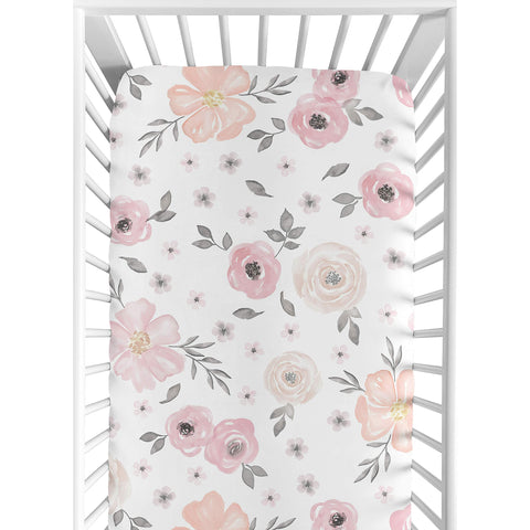 Watercolour Floral Blush Pink Baby  Fitted Crib Sheet - Cozy Nursery