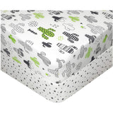 Green Cactus & Black Stars Cotton Fitted Crib Sheets (2 Pack) - Cozy Nursery