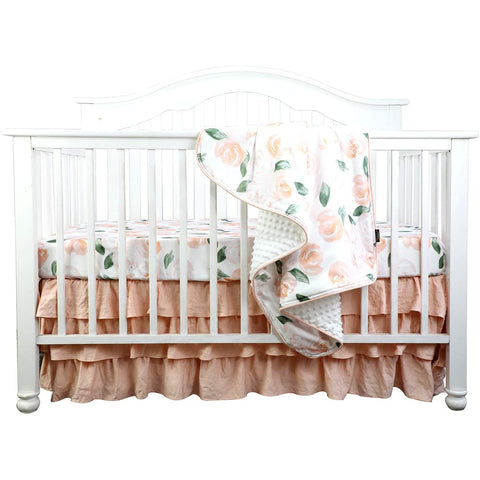 Blush Watercolor Floral Crib Bedding Set