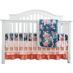 Coral Navy Floral Crib Bedding Set