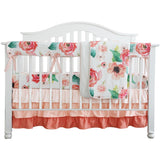 Coral Watercolor Floral Crib Bedding Set