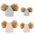 Fur Pompom Winter Beanie Matching Set