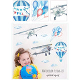 Wandaufkleber mit Flugzeug und Heißluftballon 