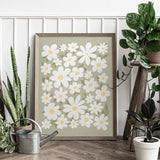 Sage Green Daisies Floral Boho Wall Art 