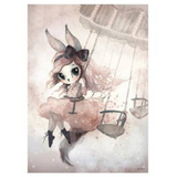 Bunny Flying in the Air Watercolor Poster - Cozy Nursery