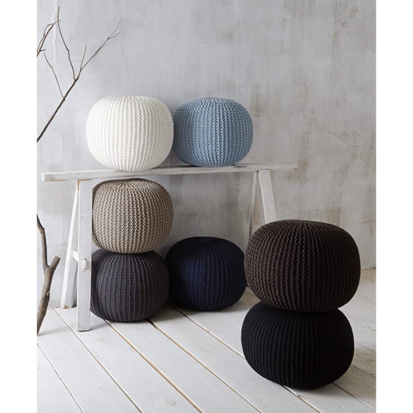 Knitted Round Pouffe Ottoman – Cozy Nursery