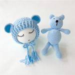 Newborn Knit Hats and a Bear toy set - Cozy Nursery