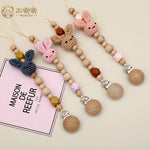 Baby Beech Pacifier Clip Newborn Cotton Wooden Pacifier Chain Nipple Soother Dummy Holder Infant Teething Nusring Toys Chew Gift
