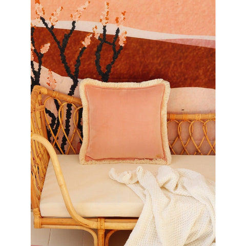 "Apricot" soft velvet cushion with fringe - Moi Mili